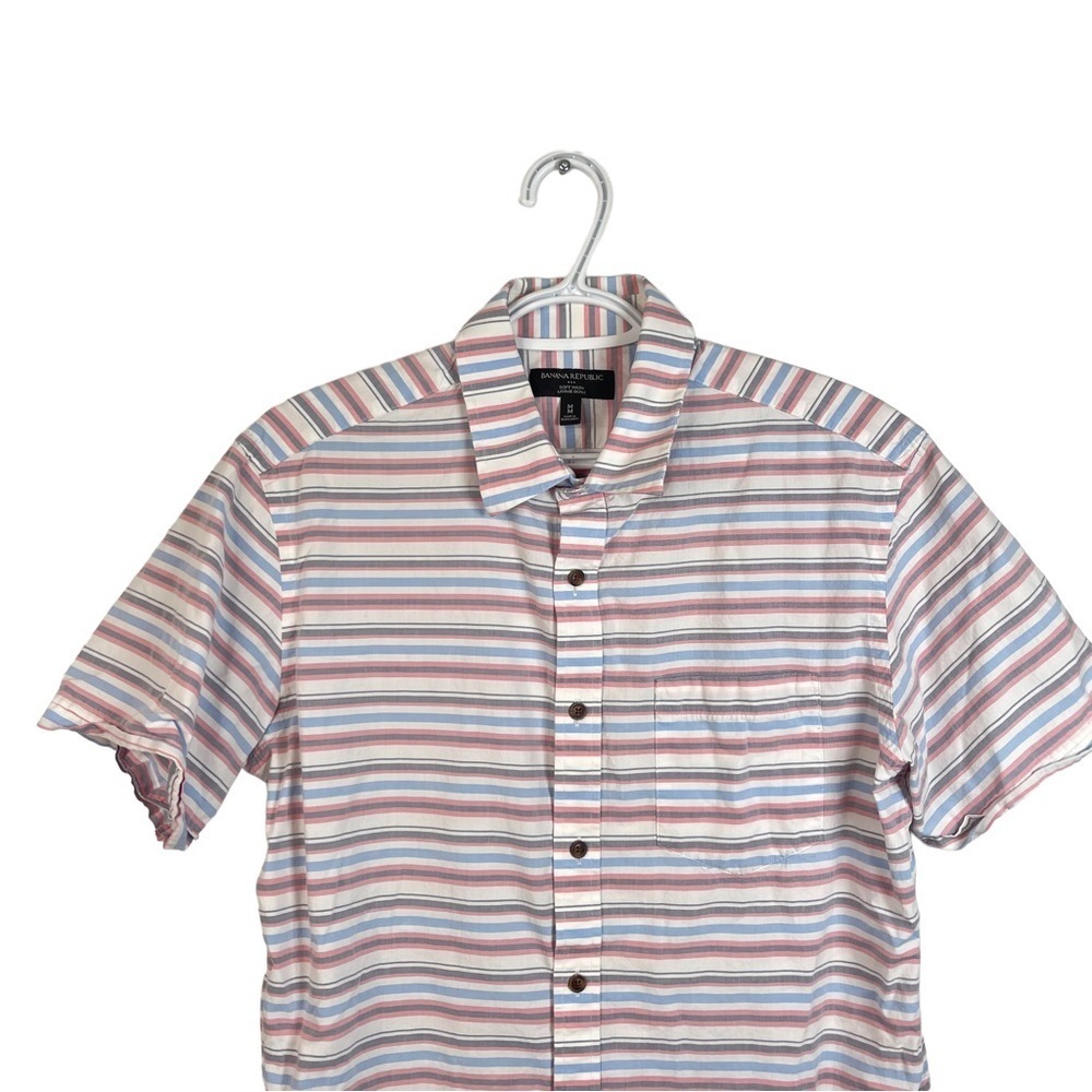 Banana Republic Factory Soft Wash Pink Blue Striped Short Sleeve Casual Shirt M